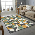 Bauhaus Geometric Rug Mid Century Modern Grid Area Mat Mustard