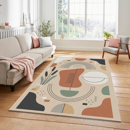 Modern Abstract Botanical Rug Mid Century Modern Area Mat