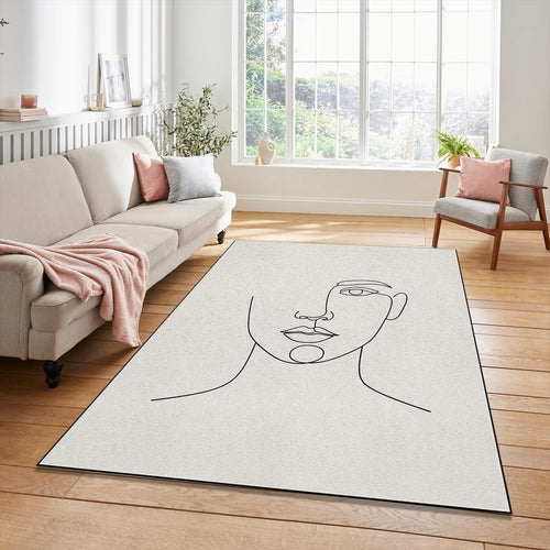 Minimalist One Line Face Rug Modern Woman Portrait Area Mat
