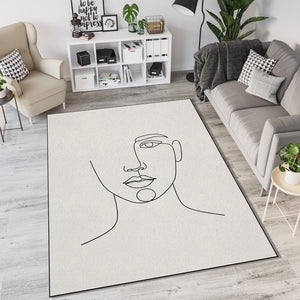 Minimalist One Line Face Rug Modern Woman Portrait Area Mat
