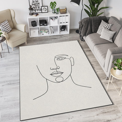 Minimalist One Line Face Rug Modern Woman Portrait Area Mat