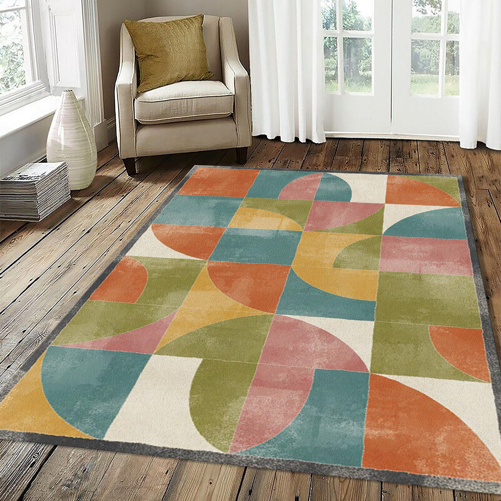 Modern Geometric Grid Rug Abstract Bauhaus Style Area Mat