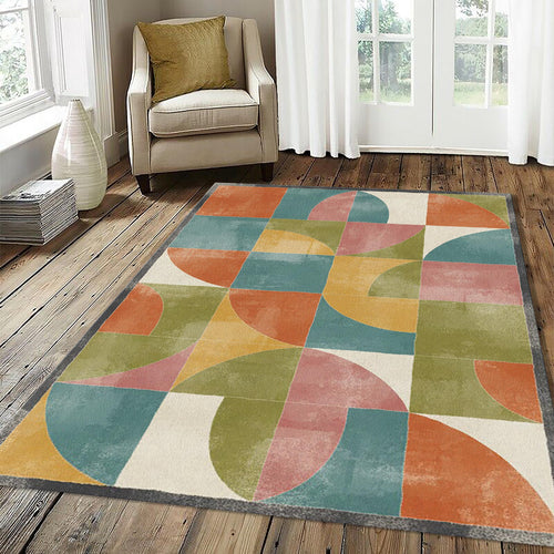 Modern Geometric Grid Rug Abstract Bauhaus Style Area Mat