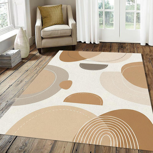 Modern Abstract Organic Shapes Rug Japandi Beige and Caramel Area