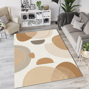 Modern Abstract Organic Shapes Rug Japandi Beige and Caramel Area