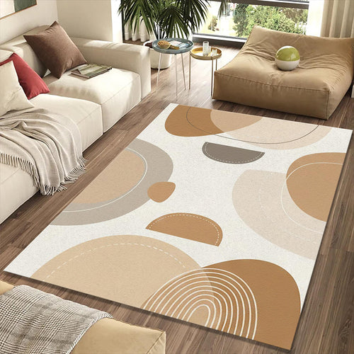 Modern Abstract Organic Shapes Rug Japandi Beige and Caramel Area