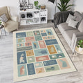 Modern Abstract Collage Rug Minimalist Earth Tone Grid Area Mat