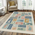 Modern Abstract Collage Rug Minimalist Earth Tone Grid Area Mat