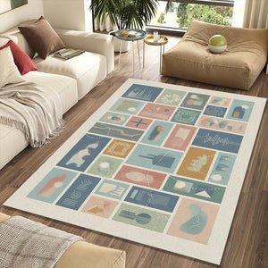 Modern Abstract Collage Rug Minimalist Earth Tone Grid Area Mat