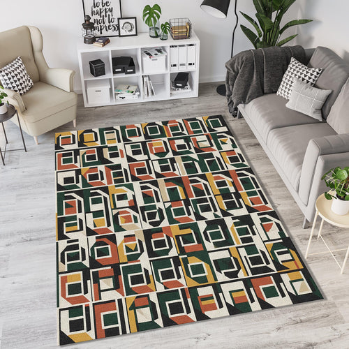 Modern Brutalist Geometric Rug Isometric 3D Pattern Area Mat Mid