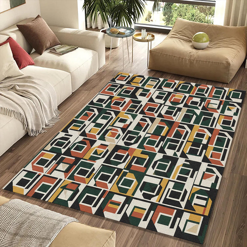 Modern Brutalist Geometric Rug Isometric 3D Pattern Area Mat Mid