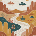 Modern Desert Landscape Rug Winding River & Canyon Area Mat
