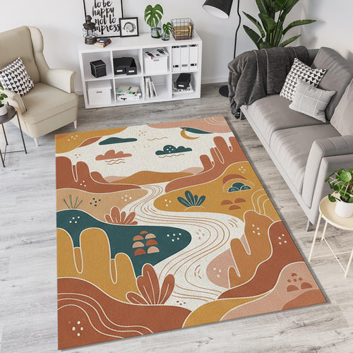 Modern Desert Landscape Rug Winding River & Canyon Area Mat