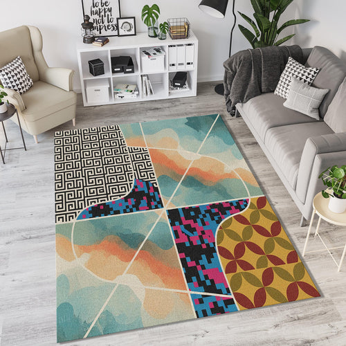 Modern Eclectic Patchwork Rug Abstract Multi-Pattern Area Mat