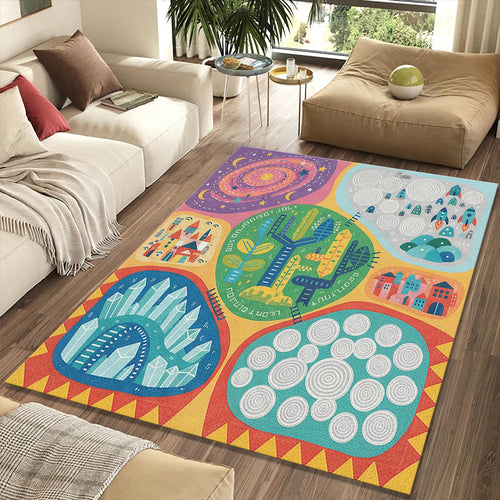 Adventure Map Kids Rug Colorful Universe Playroom Area Mat Rocket