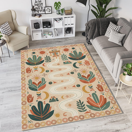 Modern Folk Tribal Path Rug Ethnic Boho Symbols Area Mat