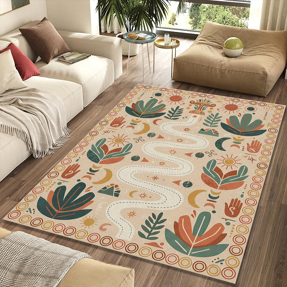 Modern Folk Tribal Path Rug Ethnic Boho Symbols Area Mat