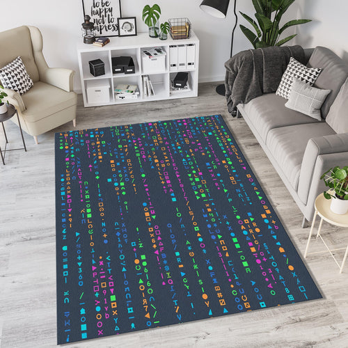 Cyberpunk Digital Code Rug Neon Matrix Style Area Mat Tech Gamer