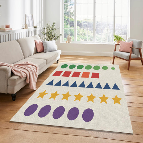 Educational Shapes Kids Rug Colorful Geometry Nursery Area Mat