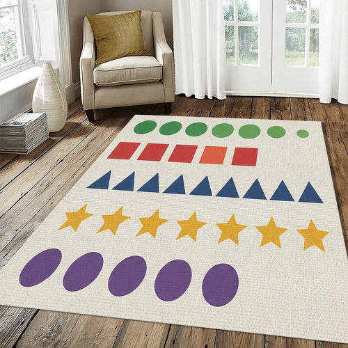 Educational Shapes Kids Rug Colorful Geometry Nursery Area Mat