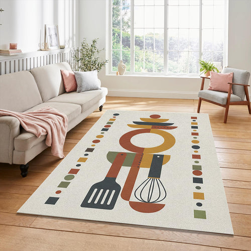 Modern Kitchen Utensils Rug Minimalist Culinary Totem Area Mat
