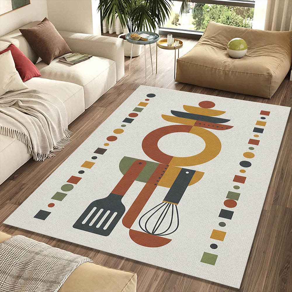 Modern Kitchen Utensils Rug Minimalist Culinary Totem Area Mat