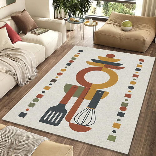 Modern Kitchen Utensils Rug Minimalist Culinary Totem Area Mat