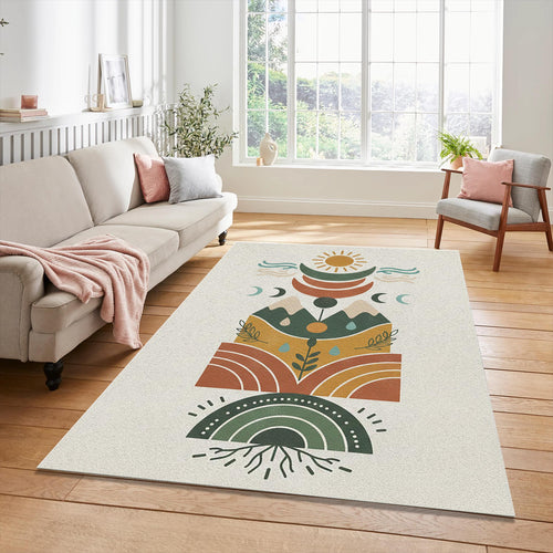 Modern Boho Celestial Rug Sun and Moon Nature Area Mat Terracotta