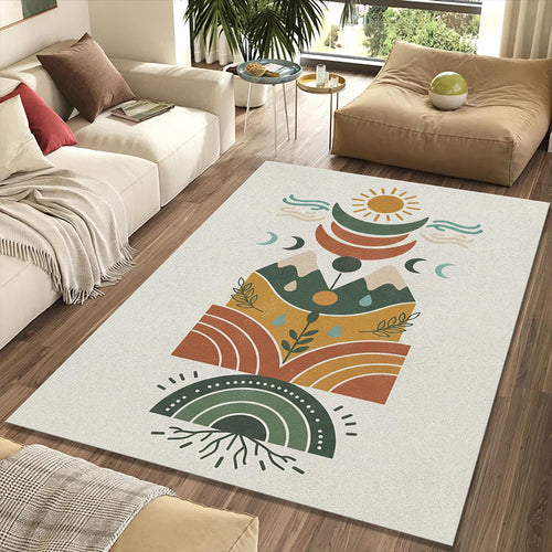 Modern Boho Celestial Rug Sun and Moon Nature Area Mat Terracotta