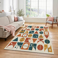 Modern Bauhaus Geometric Rug Mid Century Modern Grid Area Mat
