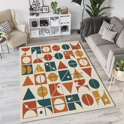 Modern Bauhaus Geometric Rug Mid Century Modern Grid Area Mat