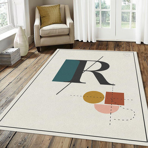 Minimalist Letter R Rug Modern Typography Initial Area Mat