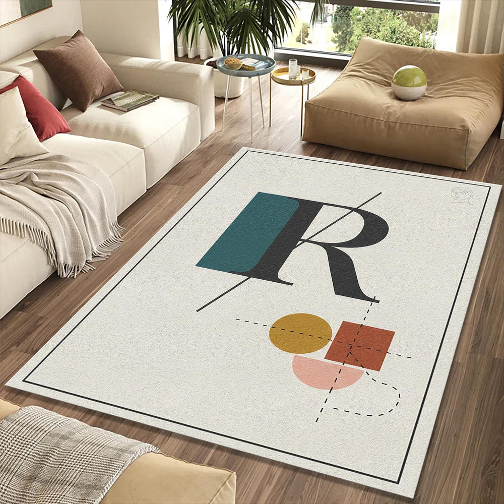 Minimalist Letter R Rug Modern Typography Initial Area Mat