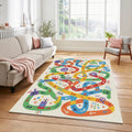 Colorful Kids Adventure Maze Rug Playful Doodle Map Area Mat