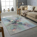Modern Abstract Ethereal Rug Digital Flow Sage and Lavender Area