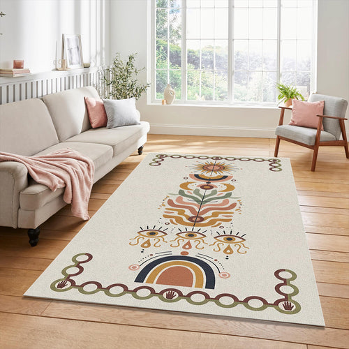 Modern Mystical Totem Rug Abstract Sun Moon and Eye Area Mat