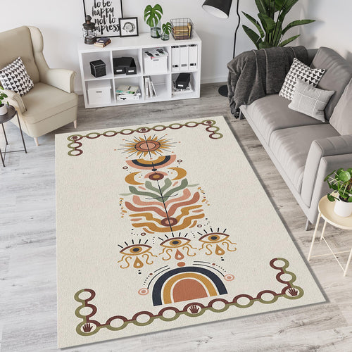 Modern Mystical Totem Rug Abstract Sun Moon and Eye Area Mat