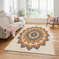 Bohemian Mandala Area Rug Ornate Terracotta & Navy Blue Floor Mat