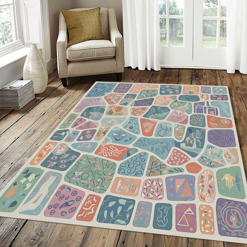 Abstract Symbolic Mosaic Rug Colorful Discovery Playroom Area Mat