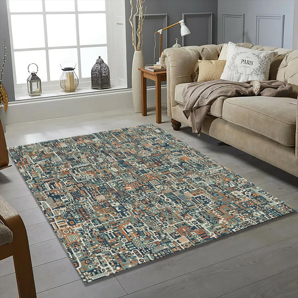 Modern Technical Circuitry Rug Abstract Microchip Area Mat Teal