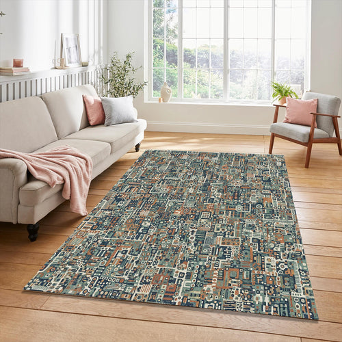 Modern Technical Circuitry Rug Abstract Microchip Area Mat Teal