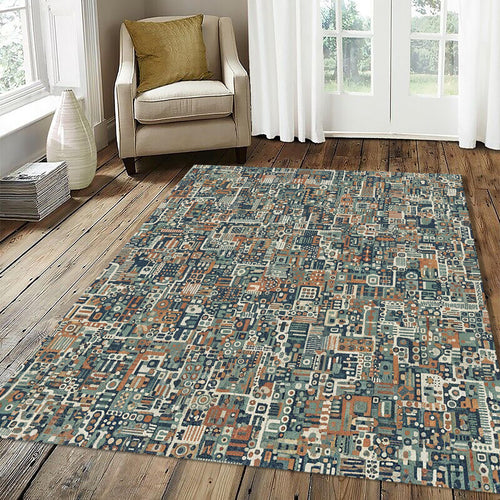 Modern Technical Circuitry Rug Abstract Microchip Area Mat Teal