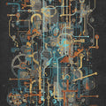 Industrial Steampunk Area Rug Abstract Mechanical Circuitry Mat