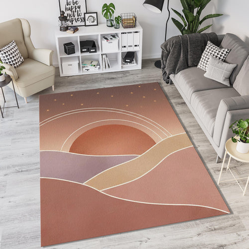 Desert Sunrise Area Rug Minimalist Boho Landscape Mat Terracotta
