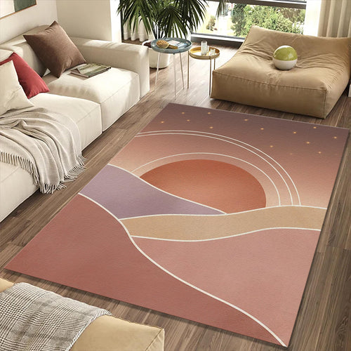 Desert Sunrise Area Rug Minimalist Boho Landscape Mat Terracotta