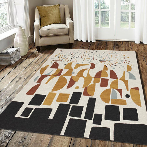 Modern Abstract Geometric Rug Urban Rhythm Cityscape Area Mat
