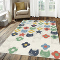 Cute Cats and Flowers Kids Rug Colorful Nursery Animal Area Mat