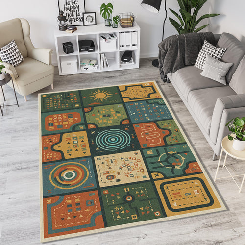 Modern Strategic Game Rug Abstract Maze Levels Area Mat