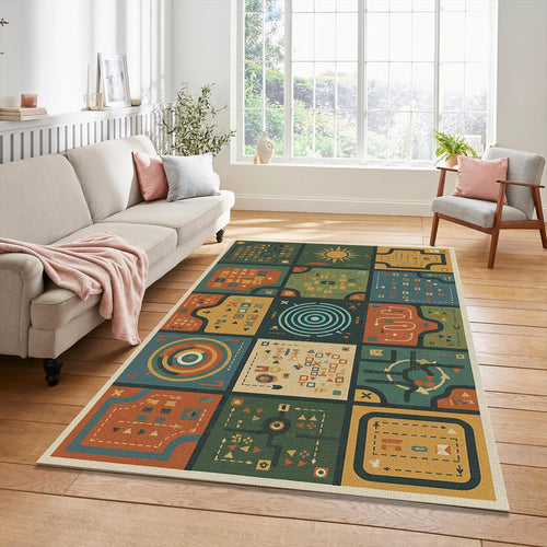 Modern Strategic Game Rug Abstract Maze Levels Area Mat