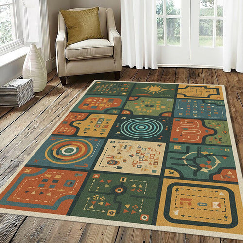 Modern Strategic Game Rug Abstract Maze Levels Area Mat